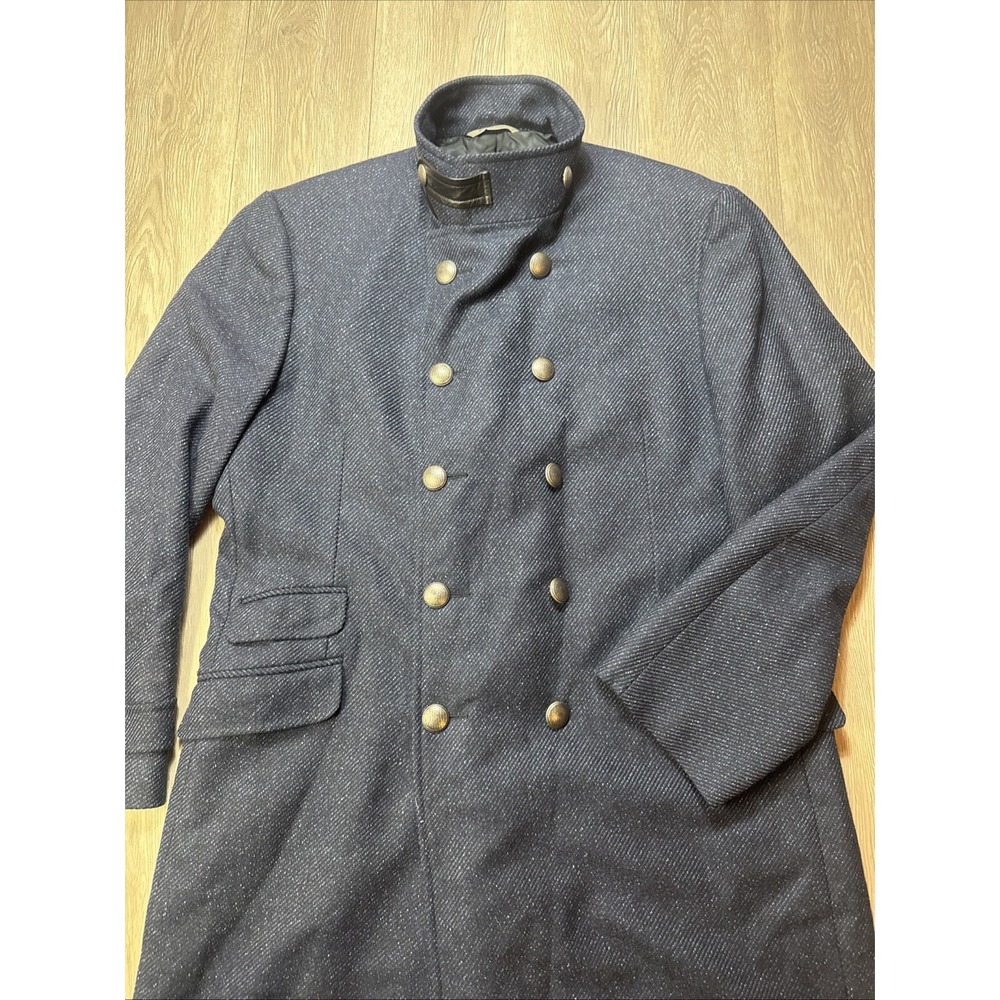 Canali Double Breasted Trench Overcoat Size 46 US Blue Tweed Silk Cashmere Rare!